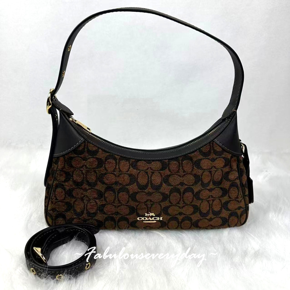 Coach Ella Small Shoulder Bag In Signature Chenille Gold/Truffle CDV37 NWT